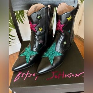 Betsey Johnson Edison Black Rhinestone Star Women's Boots  Size 8.5
